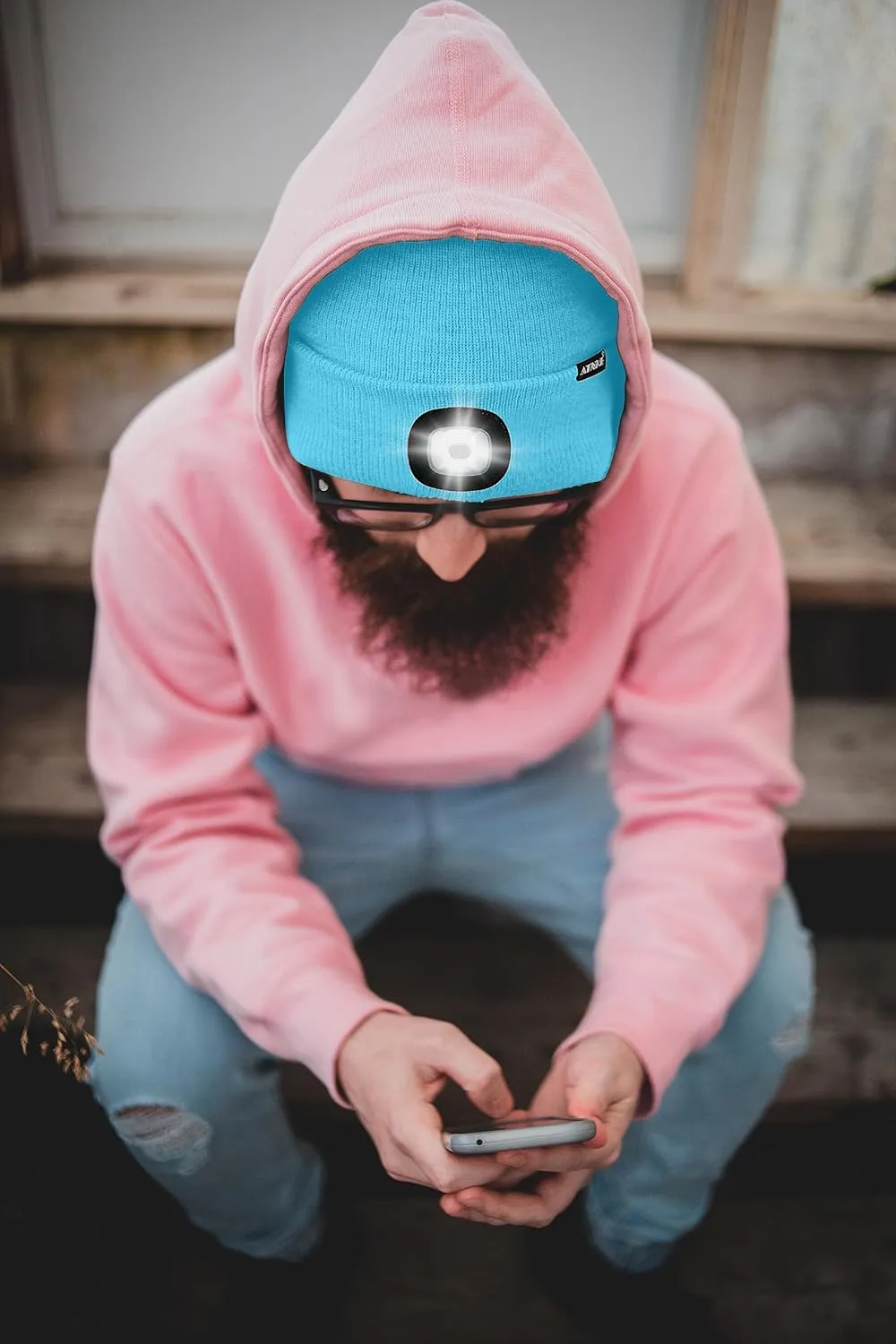 ATNKE LED Beanie with The Light, USB Type C Rechargeable 4 LED Running Headlamp Bright Caps Gifts for Men Dad and Women