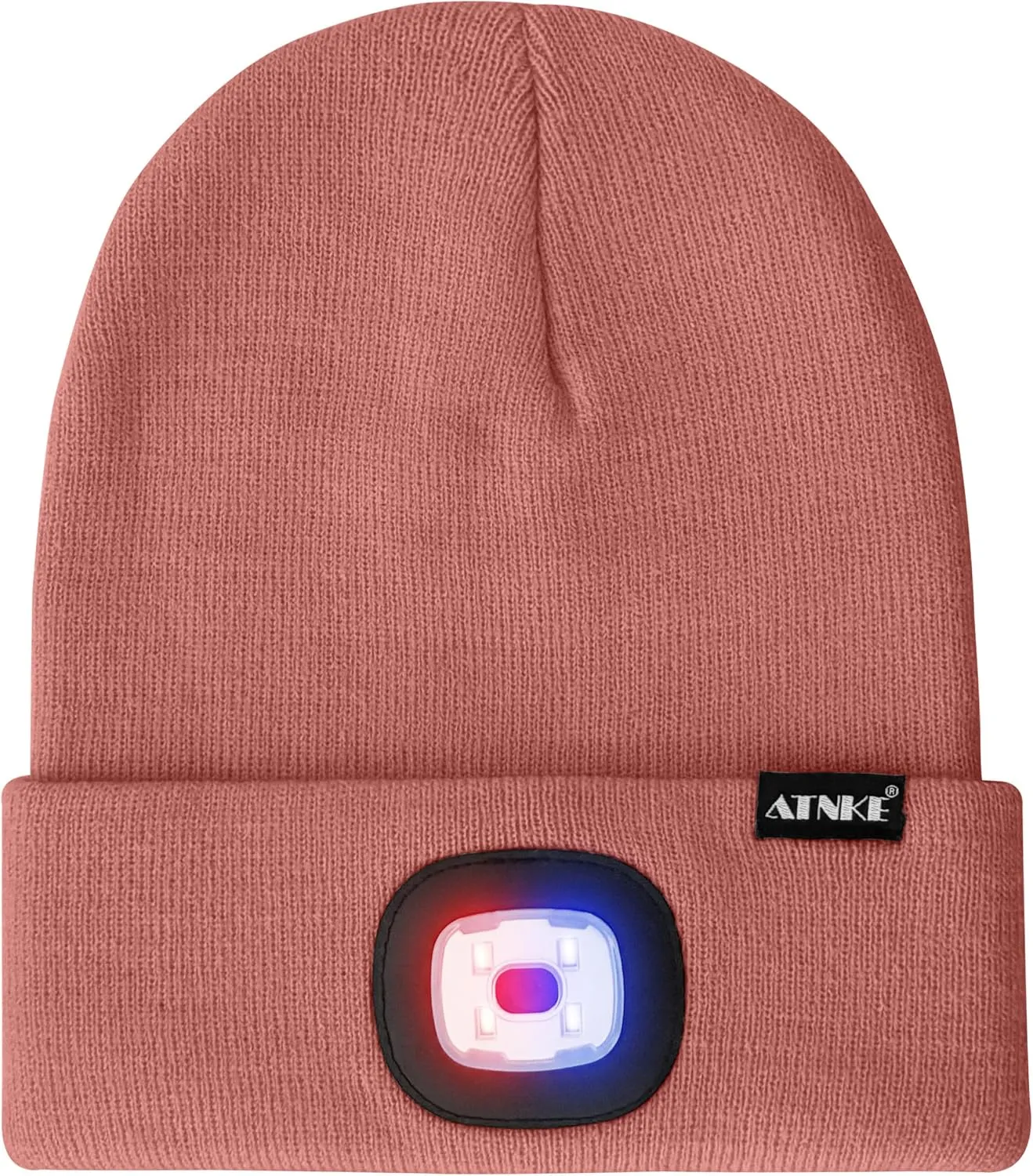 ATNKE LED Lighted Beanie Hat,USB Rechargeable 4 LED Red and Blue Flashed Run Headlamp Lined Fleece Cap for Men and Women