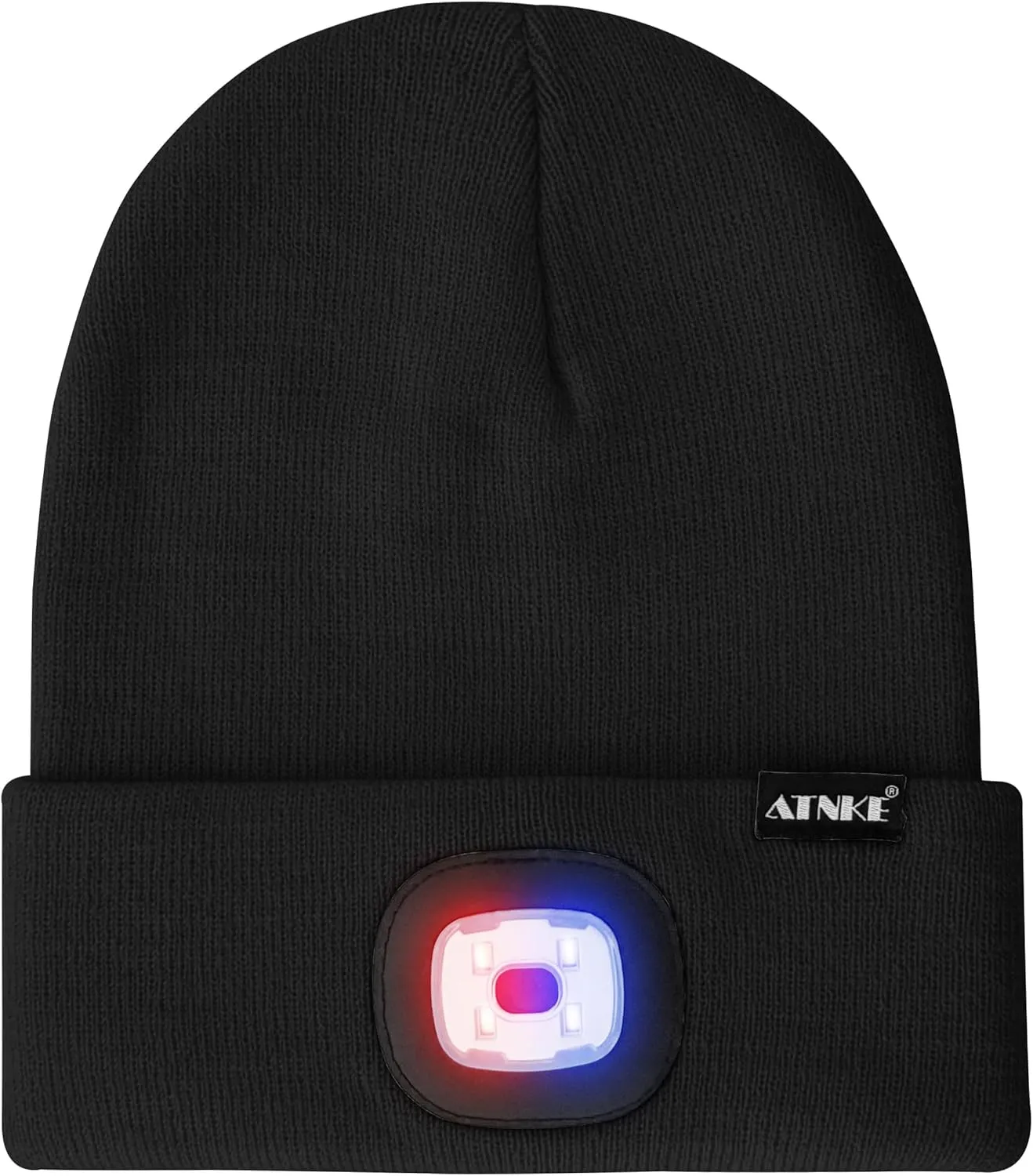 ATNKE LED Lighted Beanie Hat,USB Rechargeable 4 LED Red and Blue Flashed Run Headlamp Lined Fleece Cap for Men and Women