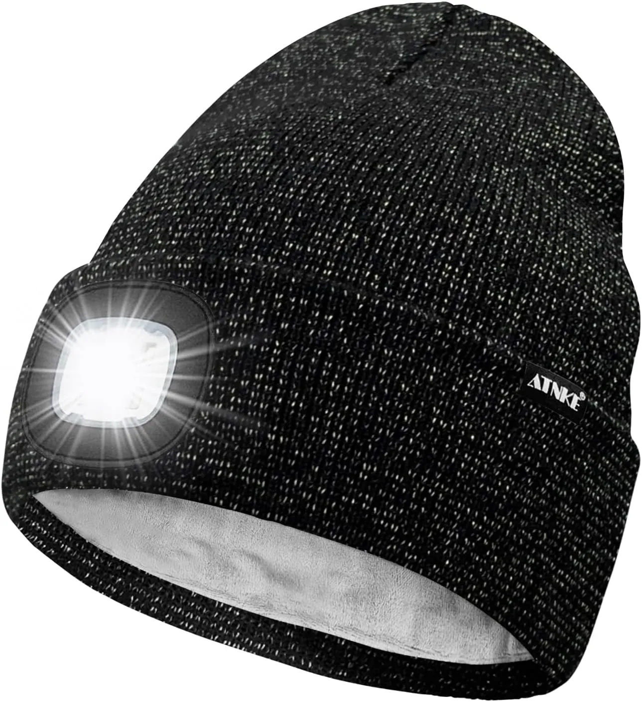 ATNKE LED Lighted Beanie Hat,USB Rechargeable 4 LED Running Headlamp Lined Fleece Cap with Light Gift for Men and Women