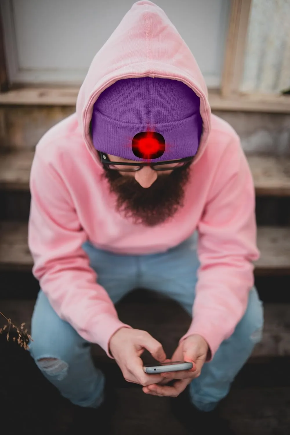 ATNKE LED Lighted Beanie Hat,USB Rechargeable 8 LED Red Glow Flashing Alarm Running Headlamp Cap Gifts for Men and Women