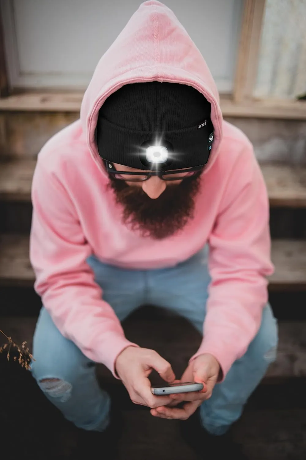 ATNKE LED Lighted Bluetooth Beanie Hat,USB Rechargeable 4 LED Wireless Music Running Headlamp Cap Gift for Men and Women