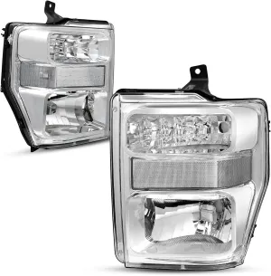 AUTOSAVER88 Headlight Assembly Compatible with 2008-2010 Ford F250 F350 F450 Super Duty Headlamp Chrome Housing Clear Len