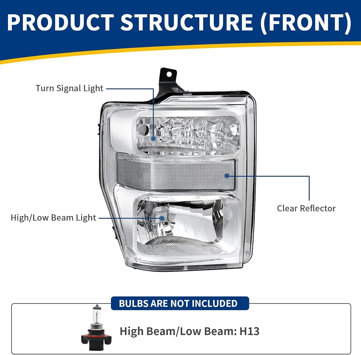 AUTOSAVER88 Headlight Assembly Compatible with 2008-2010 Ford F250 F350 F450 Super Duty Headlamp Chrome Housing Clear Len
