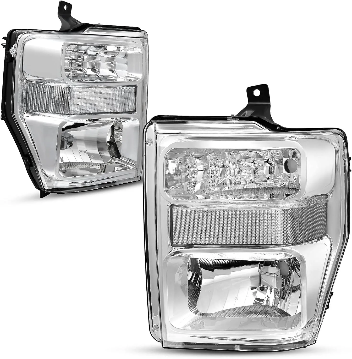 AUTOSAVER88 Headlight Assembly Compatible with 2008-2010 Ford F250 F350 F450 Super Duty Headlamp Chrome Housing Clear Len