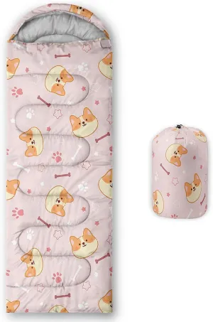 Axolotl Flower Sleeping Bag for Adults,Navy Blue Camping Bag for Girls with Compression Sack,3 Season Waterproof Portable and Lightweight Pink Floral Sleeping Bag for Travelling Outdoor Hiking