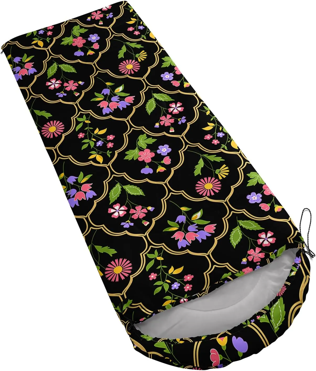 Axolotl Flower Sleeping Bag for Adults,Navy Blue Camping Bag for Girls with Compression Sack,3 Season Waterproof Portable and Lightweight Pink Floral Sleeping Bag for Travelling Outdoor Hiking