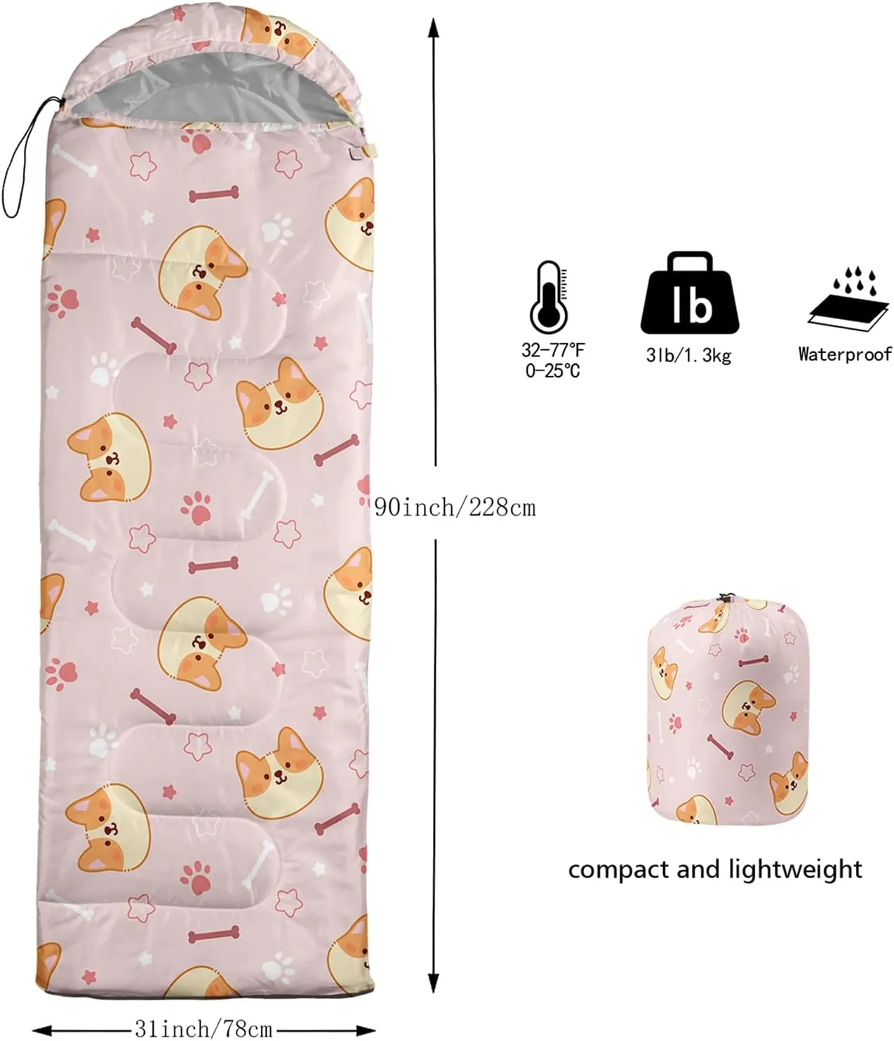 Axolotl Flower Sleeping Bag for Adults,Navy Blue Camping Bag for Girls with Compression Sack,3 Season Waterproof Portable and Lightweight Pink Floral Sleeping Bag for Travelling Outdoor Hiking