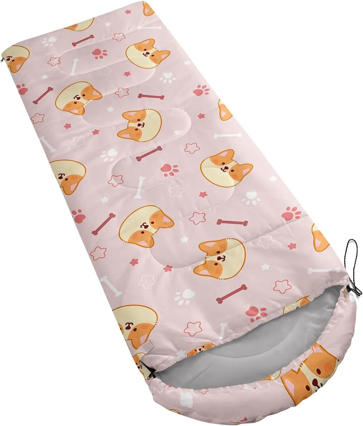 Axolotl Flower Sleeping Bag for Adults,Navy Blue Camping Bag for Girls with Compression Sack,3 Season Waterproof Portable and Lightweight Pink Floral Sleeping Bag for Travelling Outdoor Hiking