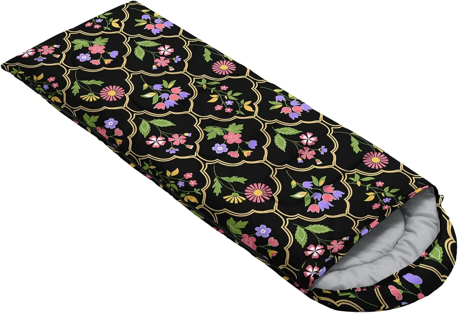 Axolotl Flower Sleeping Bag for Adults,Navy Blue Camping Bag for Girls with Compression Sack,3 Season Waterproof Portable and Lightweight Pink Floral Sleeping Bag for Travelling Outdoor Hiking