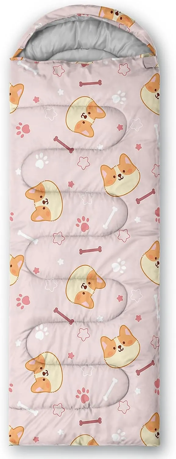 Axolotl Flower Sleeping Bag for Adults,Navy Blue Camping Bag for Girls with Compression Sack,3 Season Waterproof Portable and Lightweight Pink Floral Sleeping Bag for Travelling Outdoor Hiking