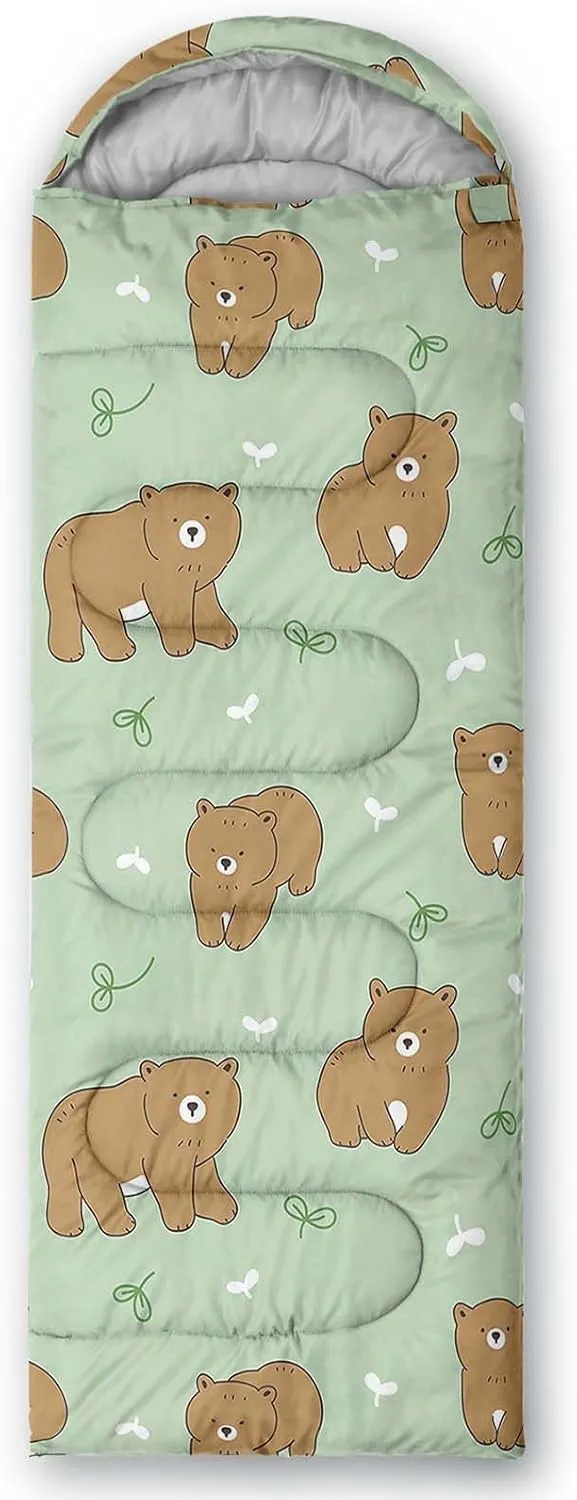 Axolotl Polar Bear Sleeping Bag for Kids Girls,Pink Strawberry Camping Bag with Kawaii Animals Compression Sack for Women,Pink Sleeping Mat for 3 Season Traveling Outdoor Hiking Camping Gear Equipment