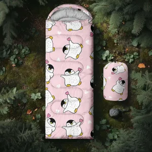 Axolotl Polar Bear Sleeping Bag for Kids Girls,Pink Strawberry Camping Bag with Kawaii Animals Compression Sack for Women,Pink Sleeping Mat for 3 Season Traveling Outdoor Hiking Camping Gear Equipment