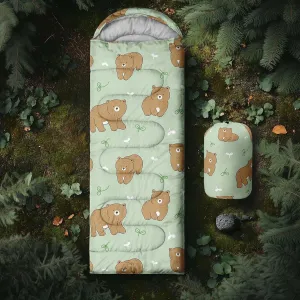 Axolotl Polar Bear Sleeping Bag for Kids Girls,Pink Strawberry Camping Bag with Kawaii Animals Compression Sack for Women,Pink Sleeping Mat for 3 Season Traveling Outdoor Hiking Camping Gear Equipment