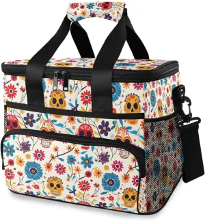 Aztec Skeleton Skull Gothic Flower Cooler Bag Insulated Cooler Soft Sided Cooler 24 Can Portable Picnic Bag Large Leakproof Lunch Bag Box for Beach Grocery Camping Travel Car Men Women