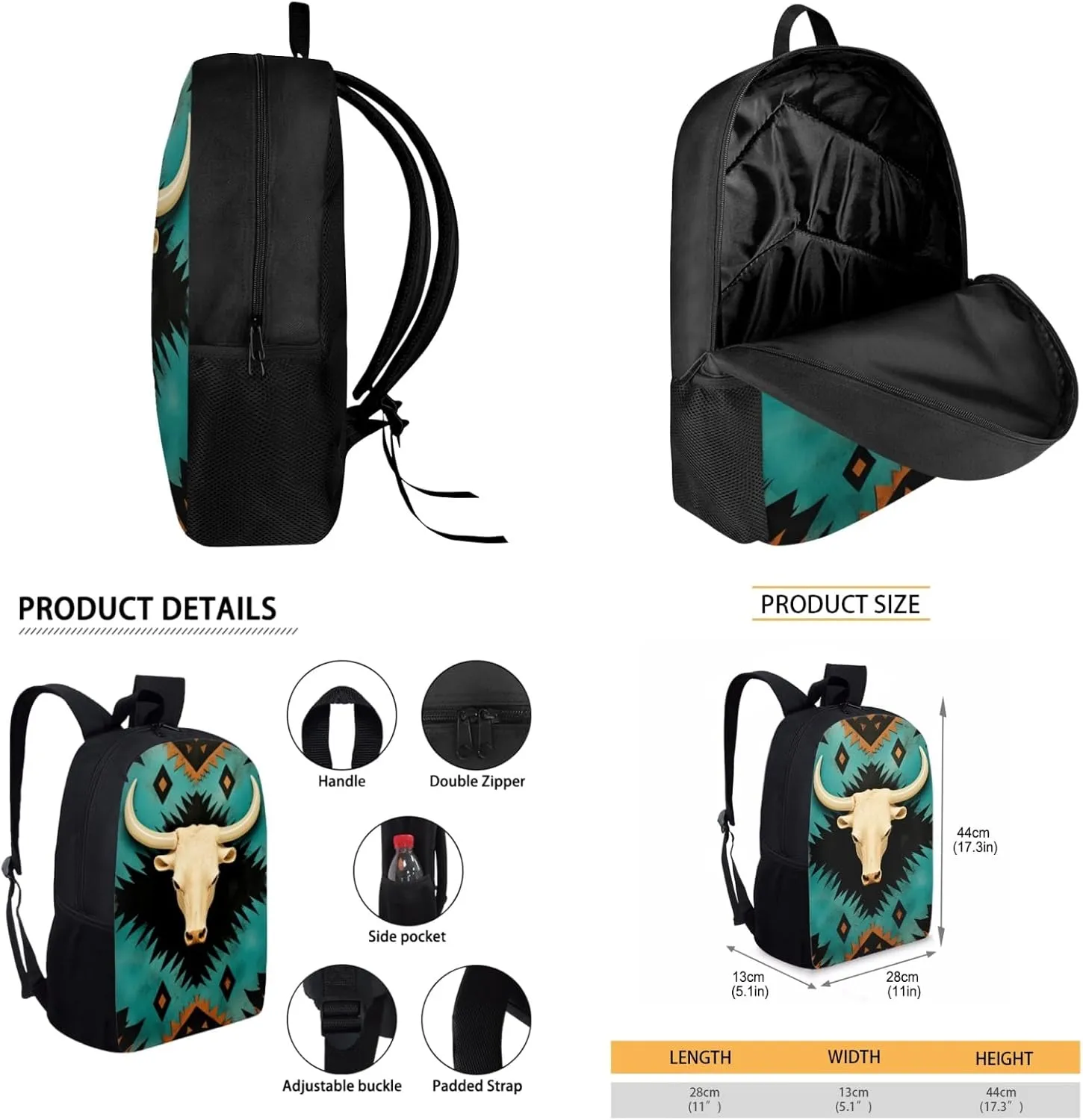 Aztec Western Kids Backpack 3-Piece Set for Age 5-9 Kids Sheepshead Bookbag for 1St 2Nd 3Rd Children School Bag with Lunch Box Water Bottle for Back to School