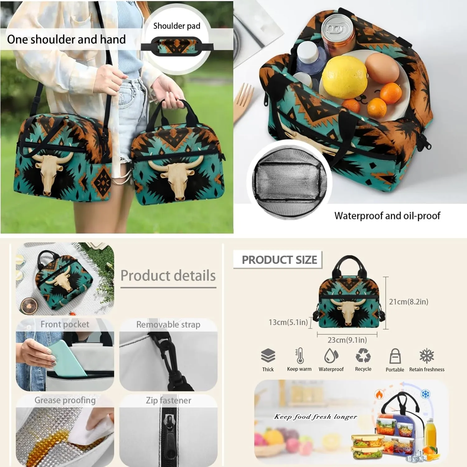 Aztec Western Kids Backpack 3-Piece Set for Age 5-9 Kids Sheepshead Bookbag for 1St 2Nd 3Rd Children School Bag with Lunch Box Water Bottle for Back to School
