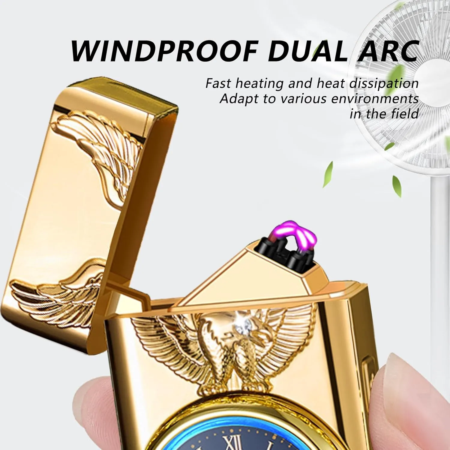 BABOBIU Electric Lighter Rechargeable Lighter Windproof Cool Sailboat Lighters Flameless Portable Arc Lighters with Portable Flashlight Gift for Men, Boyfriend, Husband (Gold)