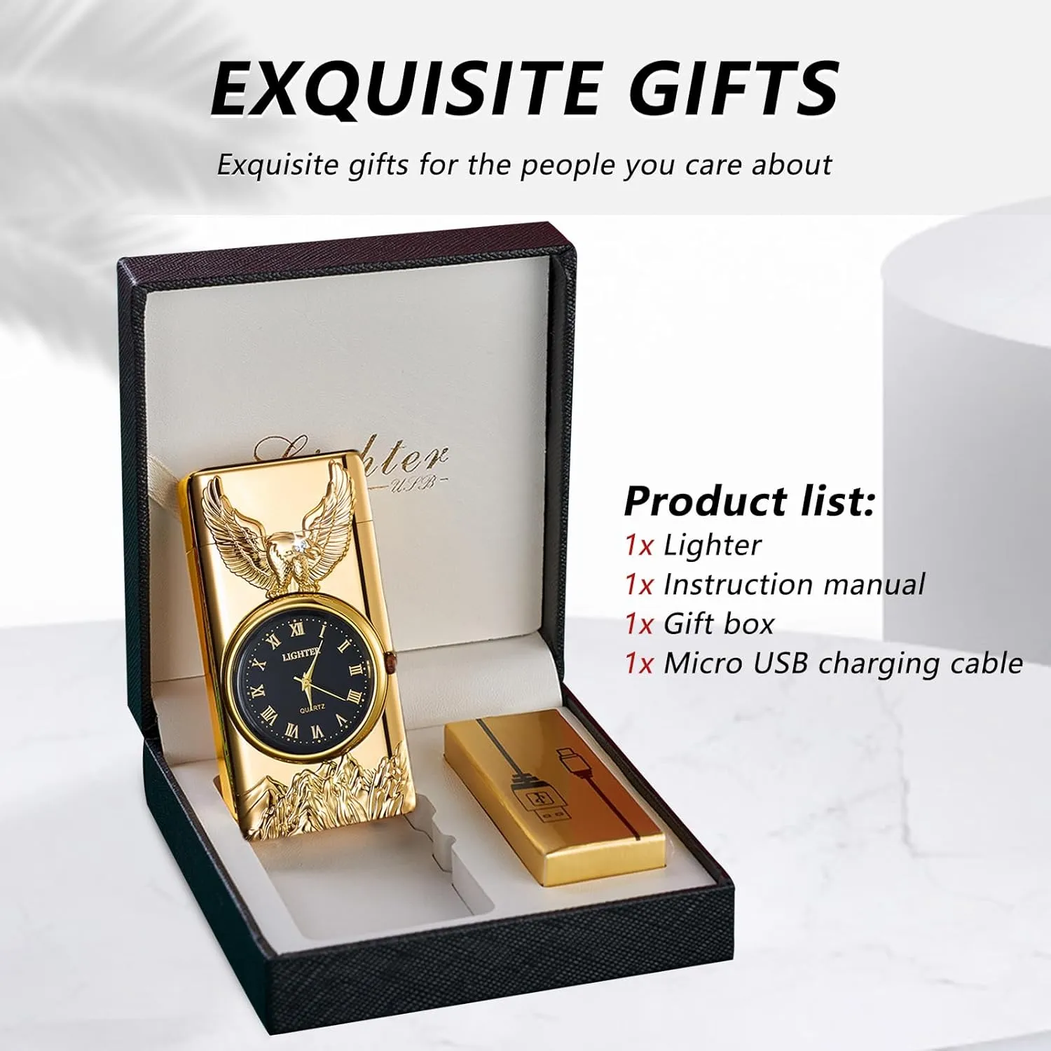 BABOBIU Electric Lighter Rechargeable Lighter Windproof Cool Sailboat Lighters Flameless Portable Arc Lighters with Portable Flashlight Gift for Men, Boyfriend, Husband (Gold)