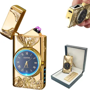 BABOBIU Electric Lighter Rechargeable Lighter Windproof Cool Sailboat Lighters Flameless Portable Arc Lighters with Portable Flashlight Gift for Men, Boyfriend, Husband (Gold)