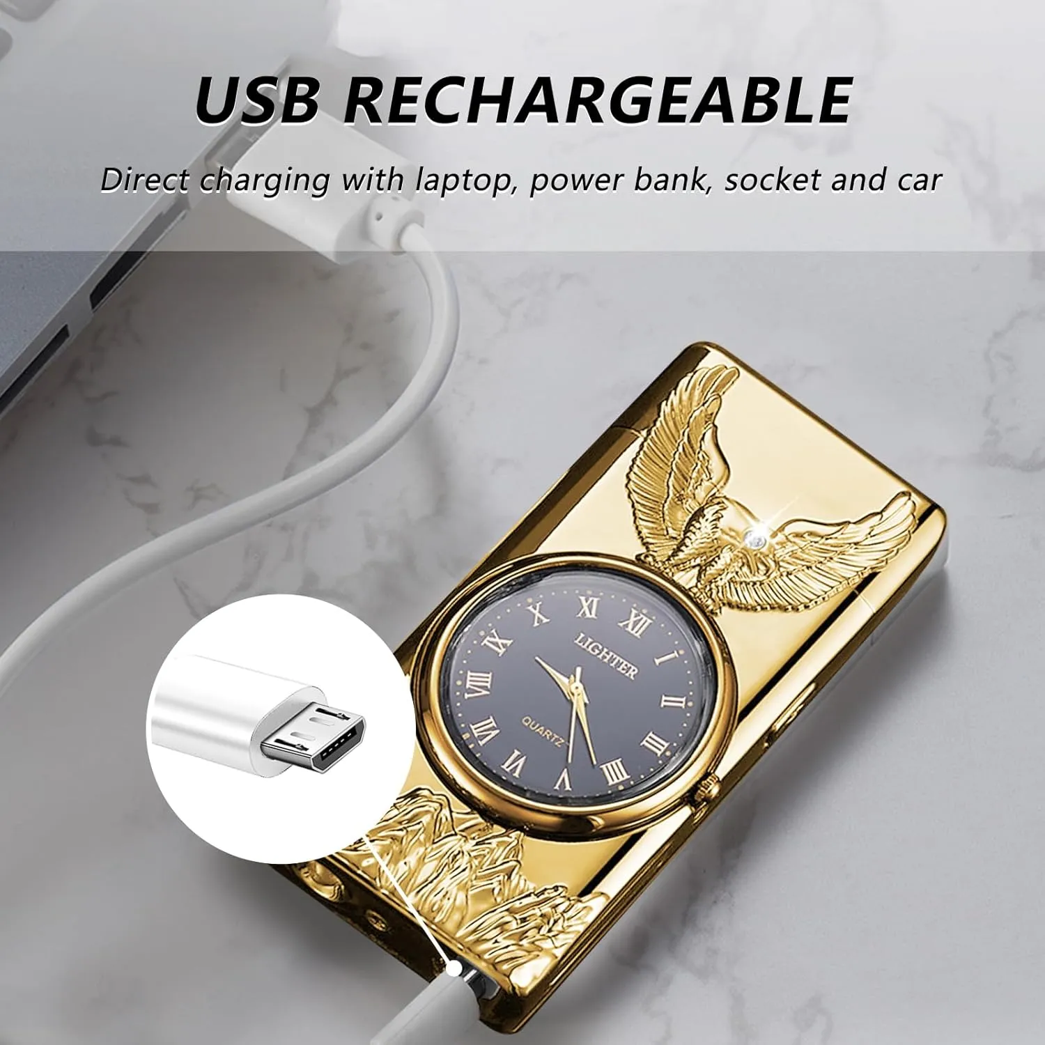 BABOBIU Electric Lighter Rechargeable Lighter Windproof Cool Sailboat Lighters Flameless Portable Arc Lighters with Portable Flashlight Gift for Men, Boyfriend, Husband (Gold)