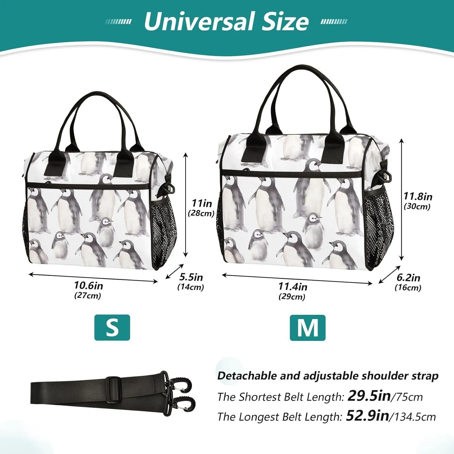 Baby Emperor Penguin Black Lunch Bag Insulated Lunch Box for Women Men Cooler Bag Leakproof Reusable Lunch Tote Bag with Shoulder Strap Work Picnic