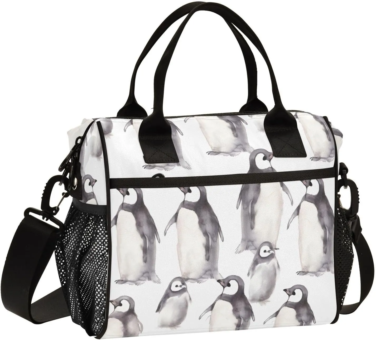 Baby Emperor Penguin Black Lunch Bag Insulated Lunch Box for Women Men Cooler Bag Leakproof Reusable Lunch Tote Bag with Shoulder Strap Work Picnic