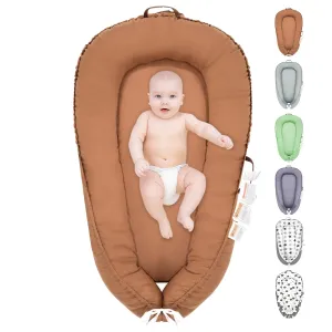 Baby Lounger, 100% Cotton Newborn Lounger for 0-24 Months, Co Sleeping Breathable & Soft Baby Nest, Infant Lounger Baby Floor Seat, Portable Lightweight Lounger Newborn Babies Essentials(Brown)