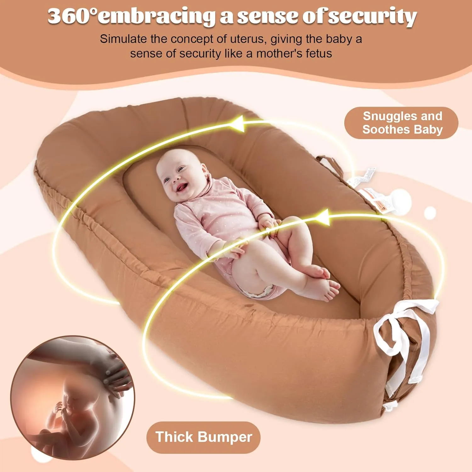 Baby Lounger, 100% Cotton Newborn Lounger for 0-24 Months, Co Sleeping Breathable & Soft Baby Nest, Infant Lounger Baby Floor Seat, Portable Lightweight Lounger Newborn Babies Essentials(Brown)