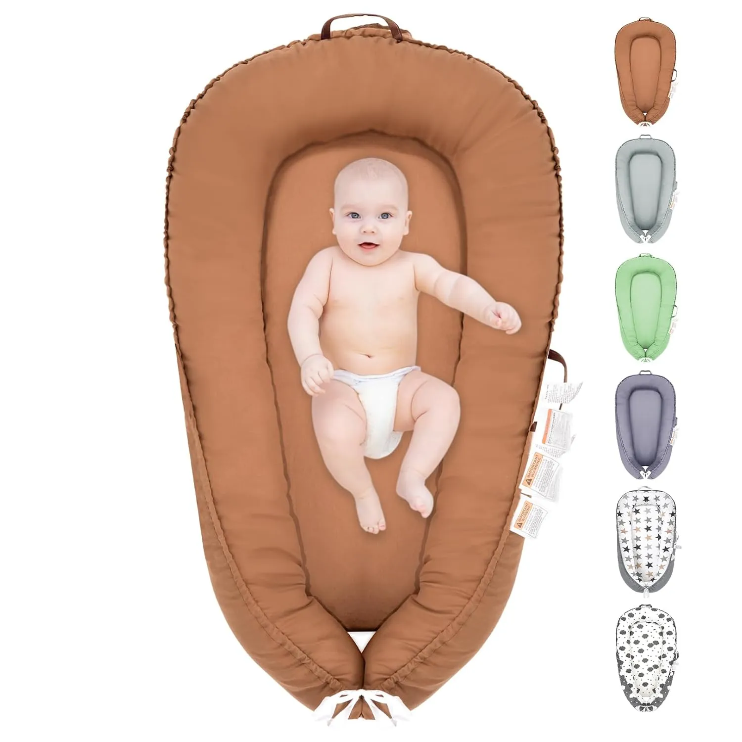 Baby Lounger, 100% Cotton Newborn Lounger for 0-24 Months, Co Sleeping Breathable & Soft Baby Nest, Infant Lounger Baby Floor Seat, Portable Lightweight Lounger Newborn Babies Essentials(Brown)