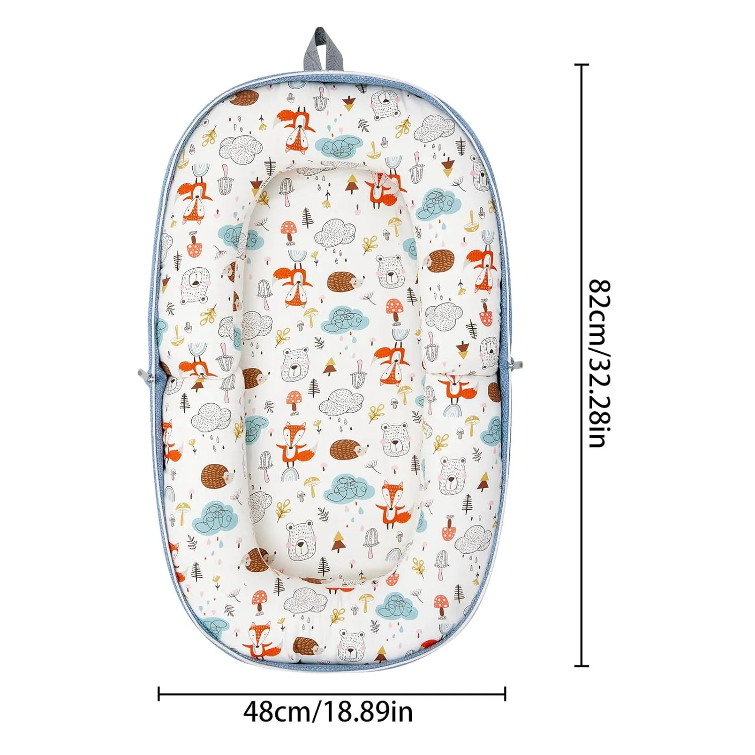 Baby Lounger Baby Nest Baby Floor Seat for Newborn Babies 0-24 Months,Soft Breathable Organic Cotton Slipcover,Portable Baby Bed Co Sleeper for Baby in Bed (Forest Kingdom, 32.28 * 18.89 Inch)