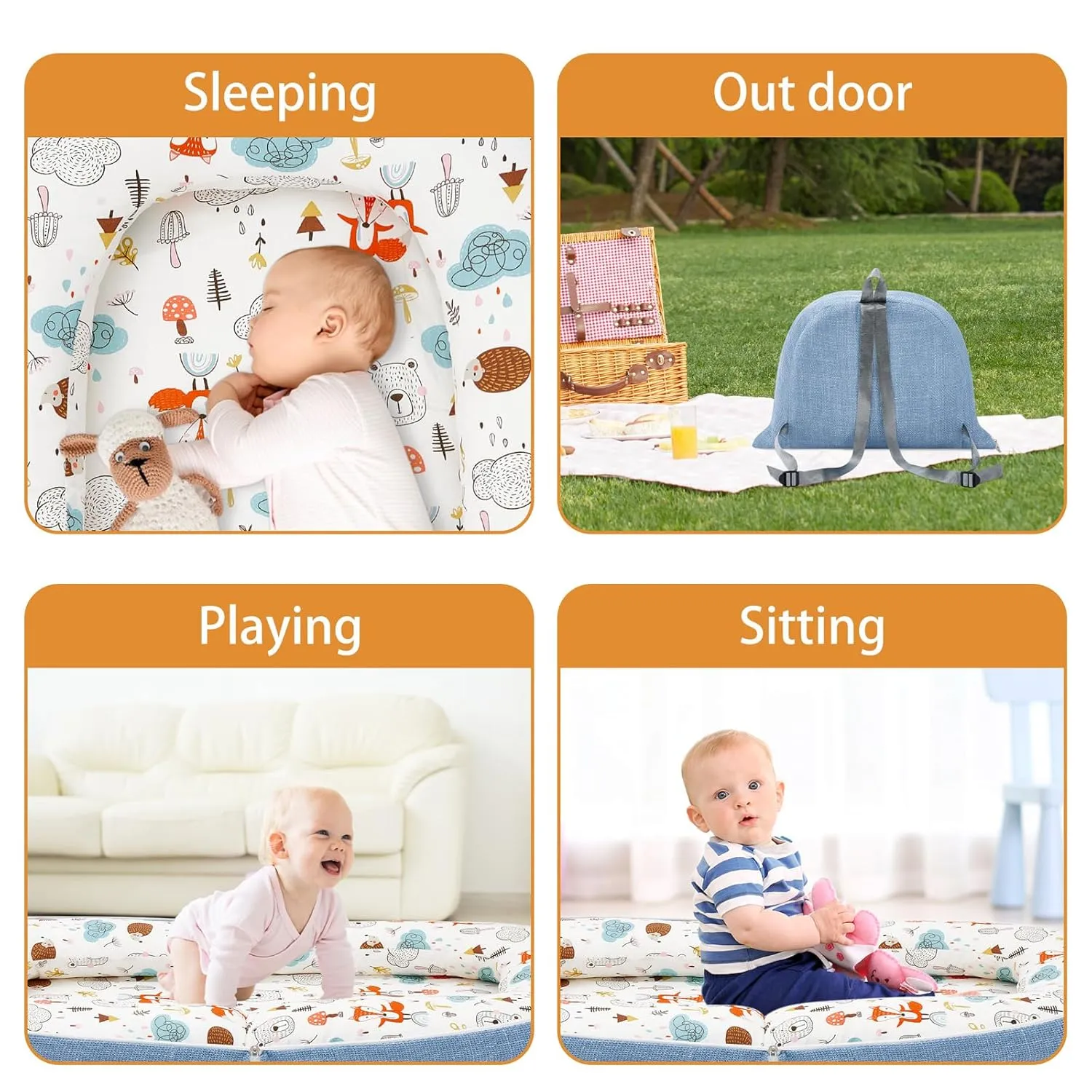 Baby Lounger Baby Nest Baby Floor Seat for Newborn Babies 0-24 Months,Soft Breathable Organic Cotton Slipcover,Portable Baby Bed Co Sleeper for Baby in Bed (Forest Kingdom, 32.28 * 18.89 Inch)