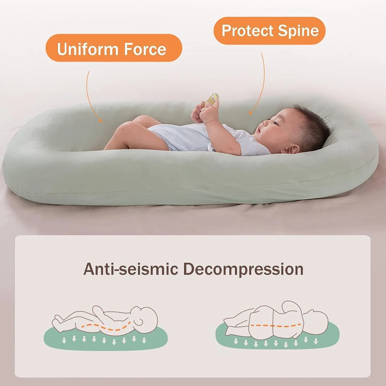 Baby Lounger, Bionic Design for Newborn 0-24 Months, Soft Organic Cotton Breathable Lounger for Infants (Gray Baby Lounger)