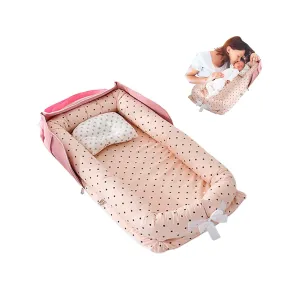 Baby Lounger for Newborn Portable Bag,Baby Nest Co Sleeping for Baby in Bed with Pillow,Newborn Lounger Adjustable Size & Strong Zipper Lengthen Space to 24 Months(Pink Polka Dots)