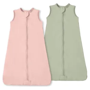 Baby Sleep Sack 0-3-6 Months Light Wearable Blanket for Babies with 2-Way Zippers, 0.5 TOG Premium Soft Breathable Sleeping Bag for Baby Boys Girls 2-Pack (Pink & Green)