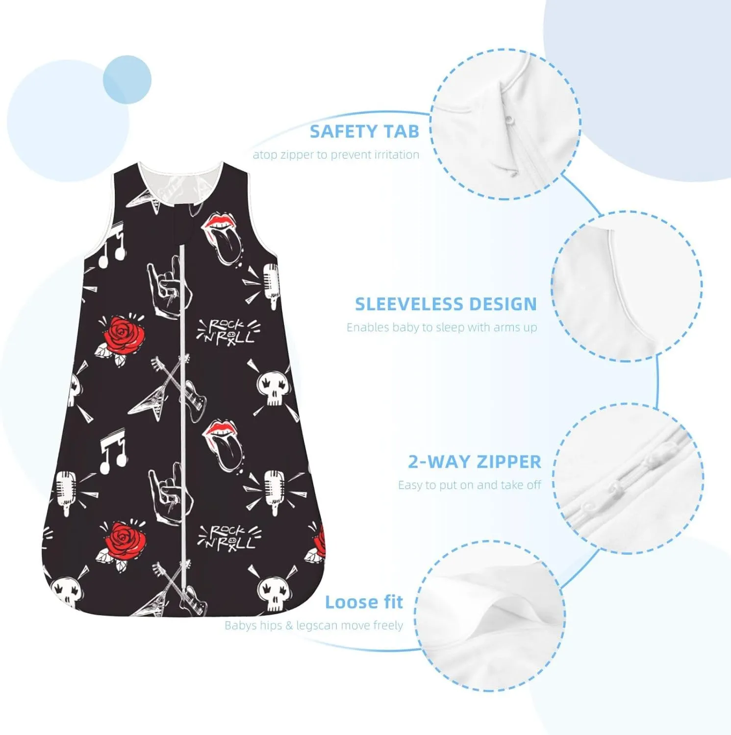 Baby Sleep Sack S-XL Rock Roll Rocknroll Signs Stretchy Baby Sleeping Bag