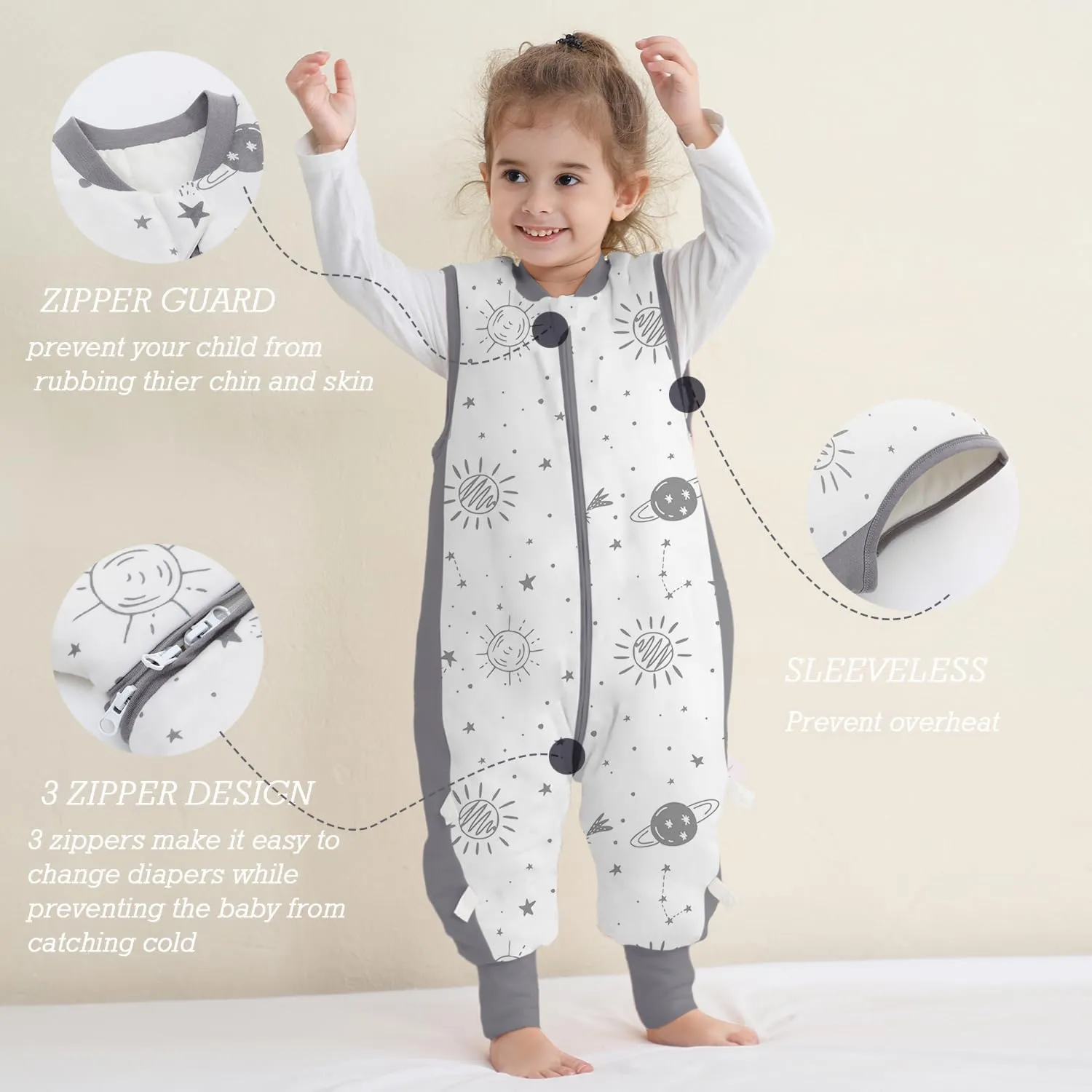 Baby Sleep Sack with Feet 2.5 TOG Wearable Blanket with Legs Sleeveless Toddler Sleeping Sack 2.5 TOG for Autumn Winter