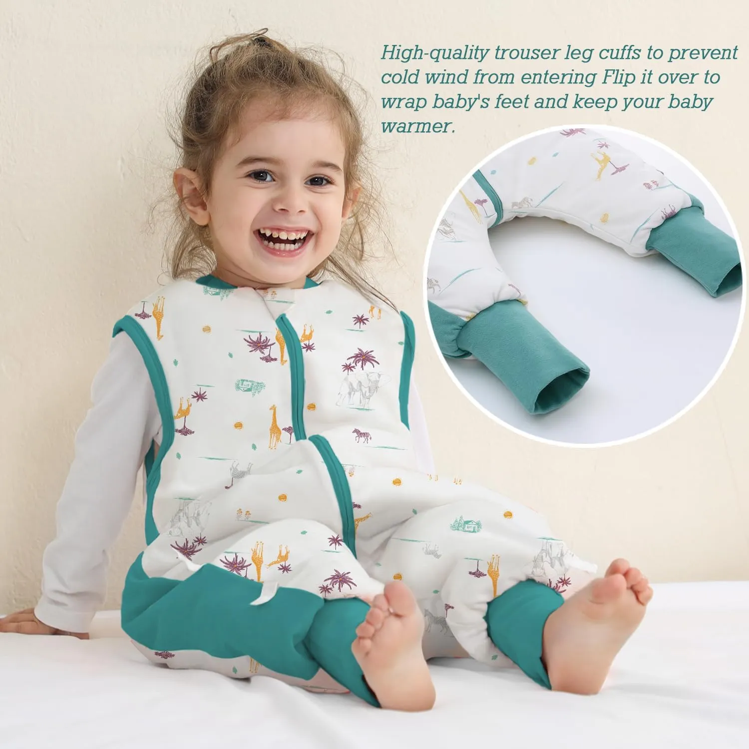 Baby Sleep Sack with Feet 2.5 TOG Wearable Blanket with Legs Sleeveless Toddler Sleeping Sack 2.5 TOG for Autumn Winter
