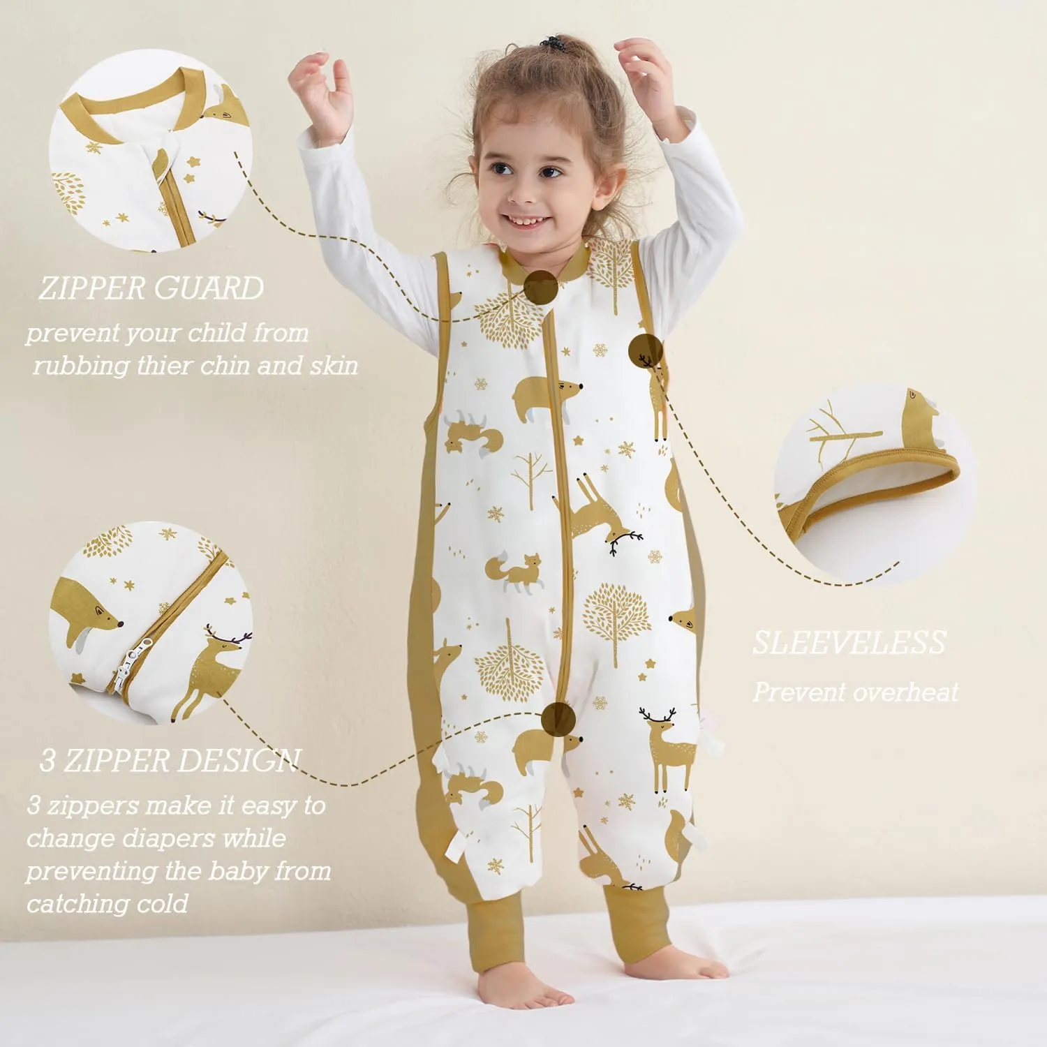 Baby Sleep Sack with Feet 2.5 TOG Wearable Blanket with Legs Sleeveless Toddler Sleeping Sack 2.5 TOG for Autumn Winter