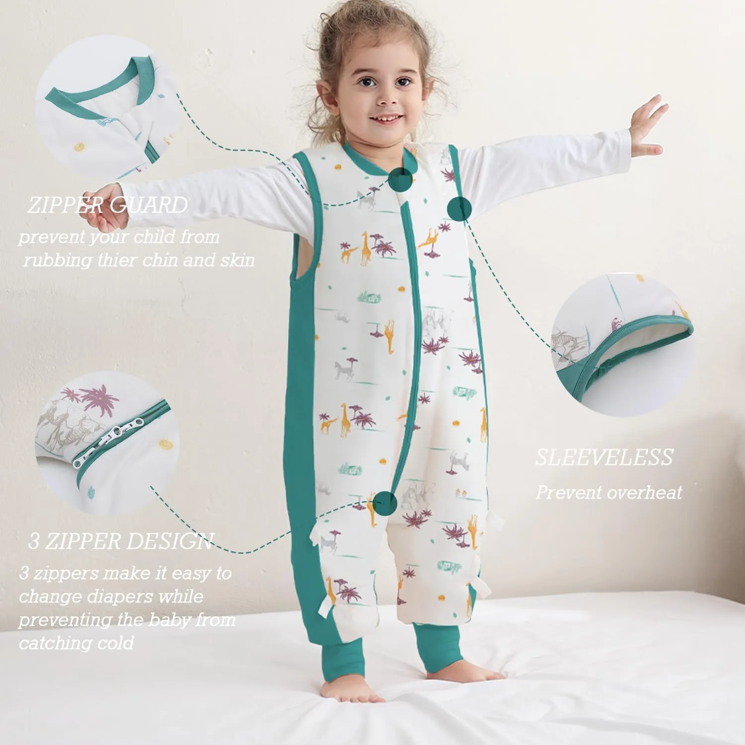 Baby Sleep Sack with Feet 2.5 TOG Wearable Blanket with Legs Sleeveless Toddler Sleeping Sack 2.5 TOG for Autumn Winter