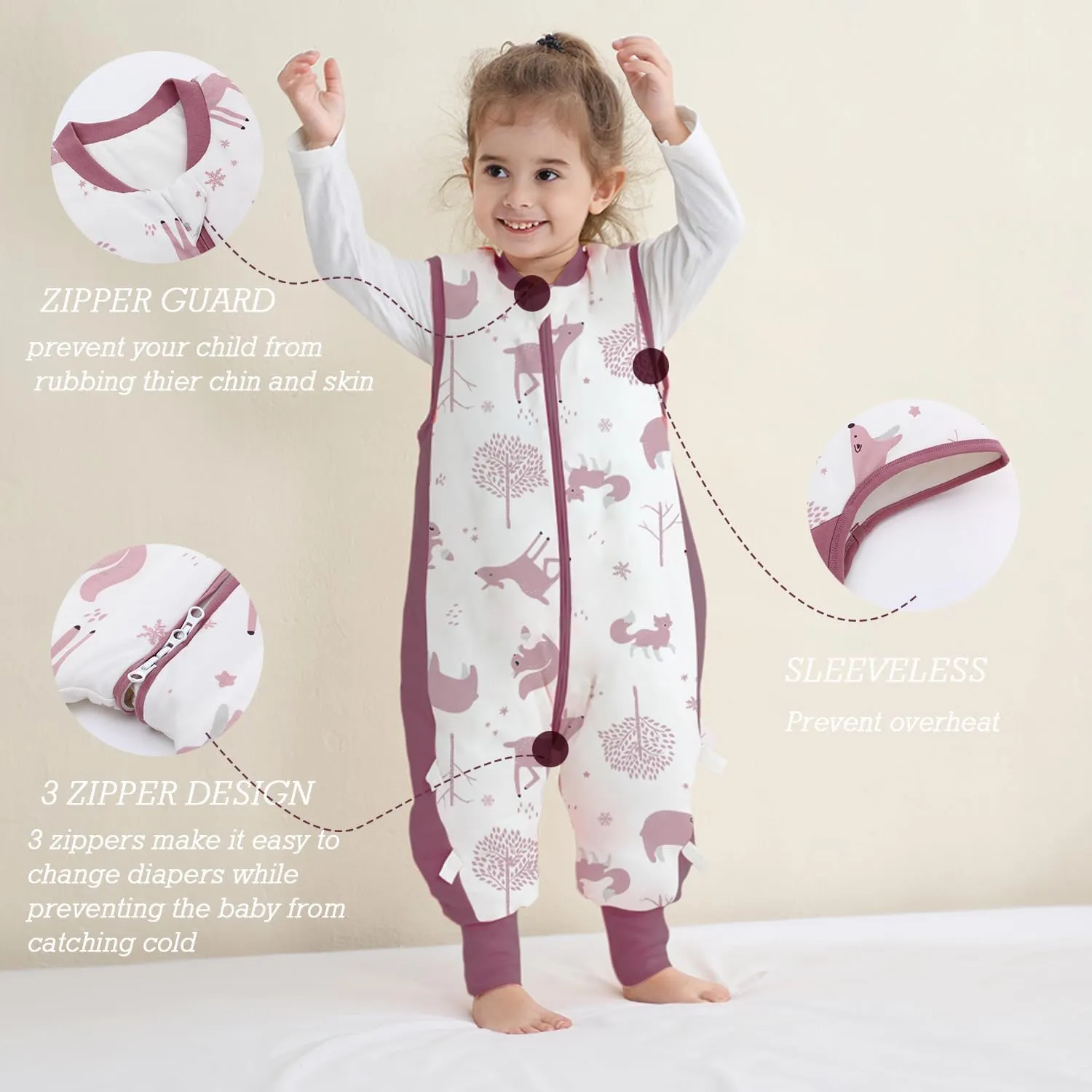 Baby Sleep Sack with Feet 2.5 TOG Wearable Blanket with Legs Sleeveless Toddler Sleeping Sack 2.5 TOG for Autumn Winter