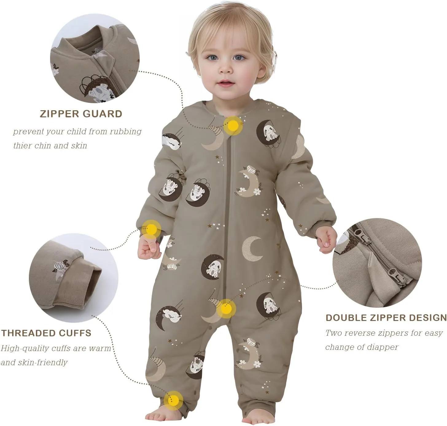 Baby Sleep Sack with Feet Winter Removable Sleeves Wearable Blanket with Legs Toddler Sleeping Bag 2.5 TOG (Bunny Moon, XS)