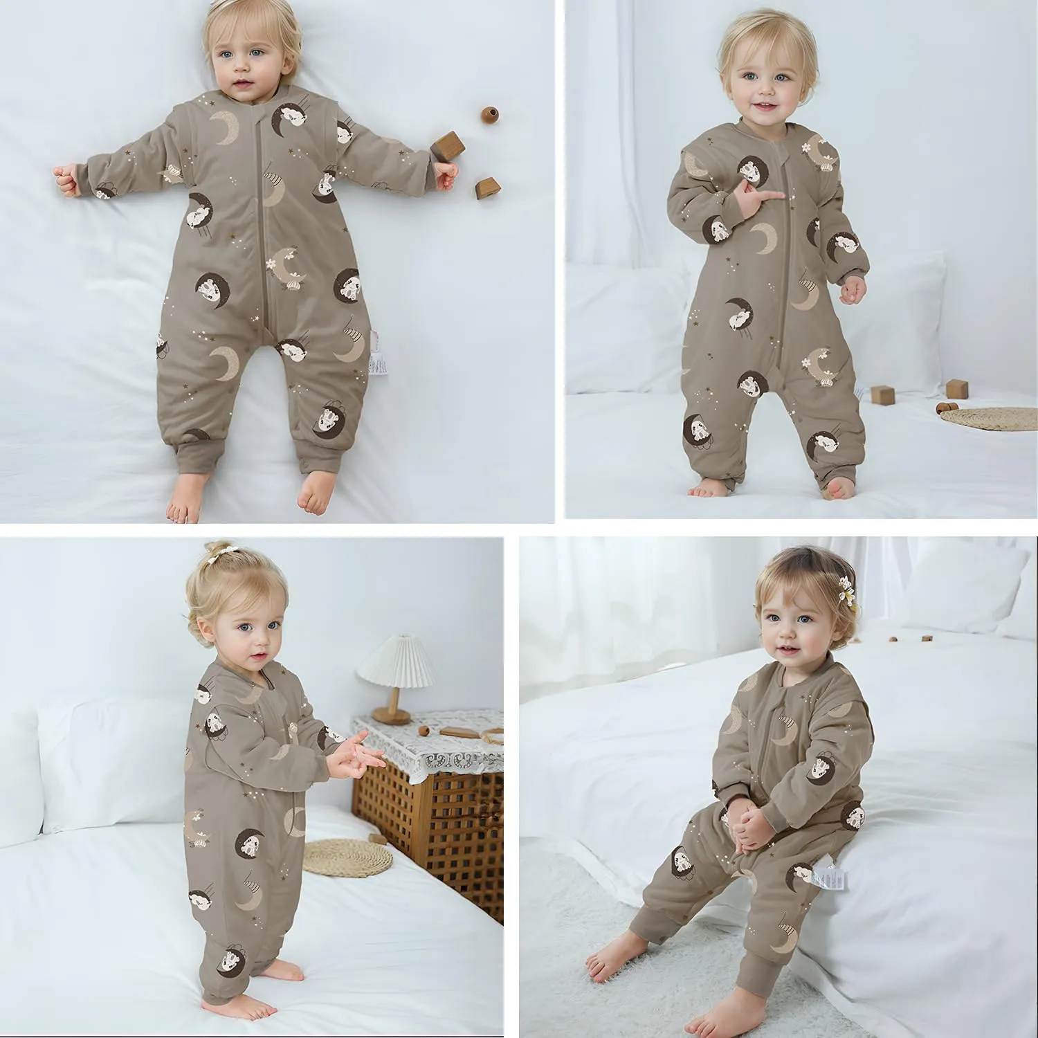 Baby Sleep Sack with Feet Winter Removable Sleeves Wearable Blanket with Legs Toddler Sleeping Bag 2.5 TOG (Bunny Moon, XS)