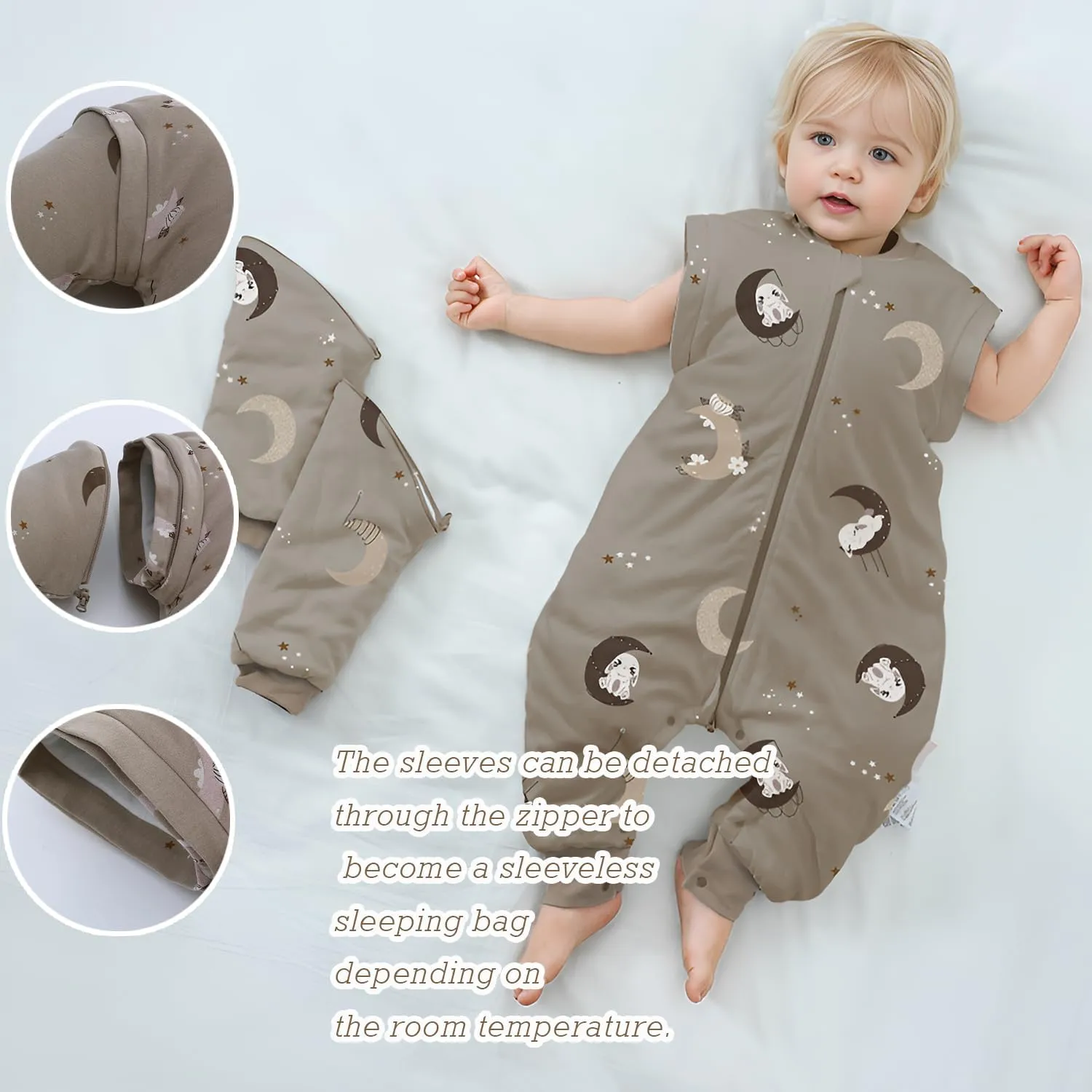 Baby Sleep Sack with Feet Winter Removable Sleeves Wearable Blanket with Legs Toddler Sleeping Bag 2.5 TOG (Bunny Moon, XS)