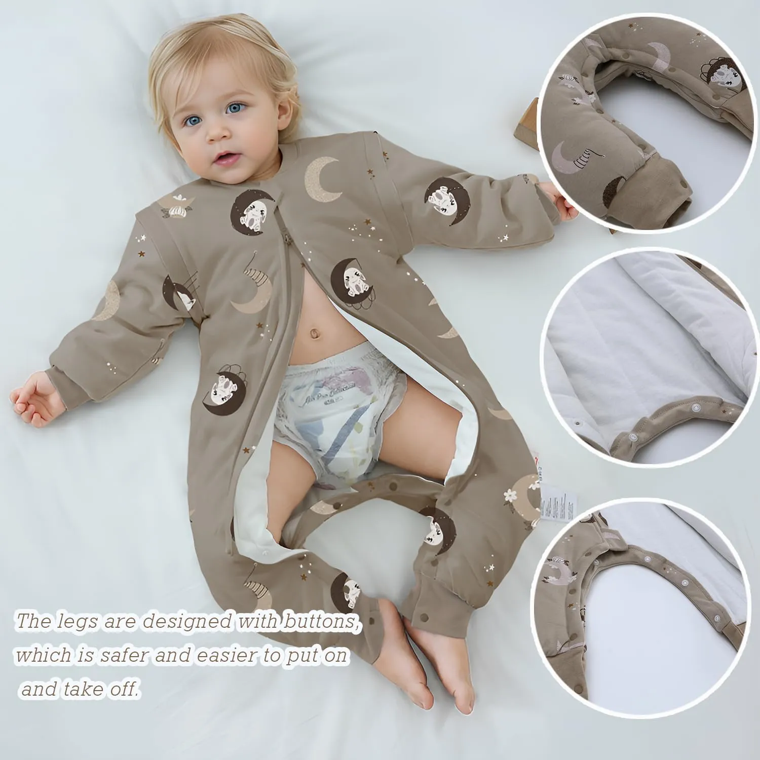 Baby Sleep Sack with Feet Winter Removable Sleeves Wearable Blanket with Legs Toddler Sleeping Bag 2.5 TOG (Bunny Moon, XS)