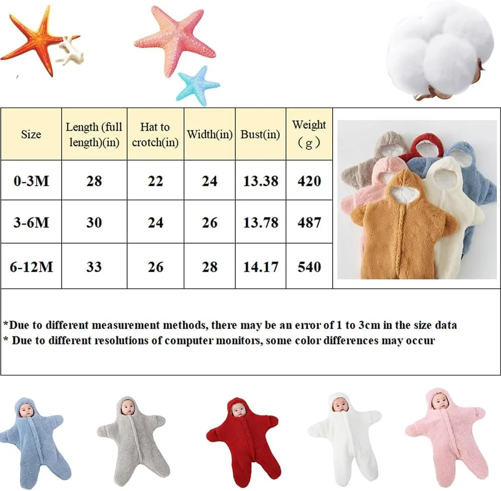 Baby Starfish Onesie, Thick Fleece Wearable Starfish Baby Onesie, Newborn Starfish Swaddle Bag