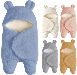Baby Swaddle Blanket Boys Girls Cute Bear Plush Essential Receiving Blanket Ultra-Soft Newborn Registry Sleeping Wraps for Infant 0-6 Months - Blue