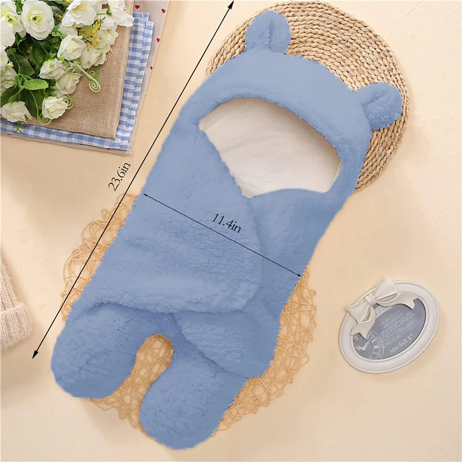 Baby Swaddle Blanket Boys Girls Cute Bear Plush Essential Receiving Blanket Ultra-Soft Newborn Registry Sleeping Wraps for Infant 0-6 Months - Blue