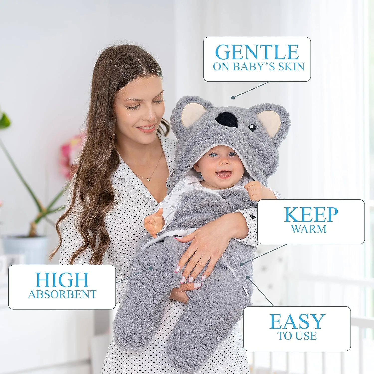 Baby Swaddle Blanket Koala 0-6 Months Cute Organic Ultra Soft Plush Stuff Must Have Infants Girls Boys Clothes Gender Neutral Essentials, Registry Gift Swaddling Wrap Shower
