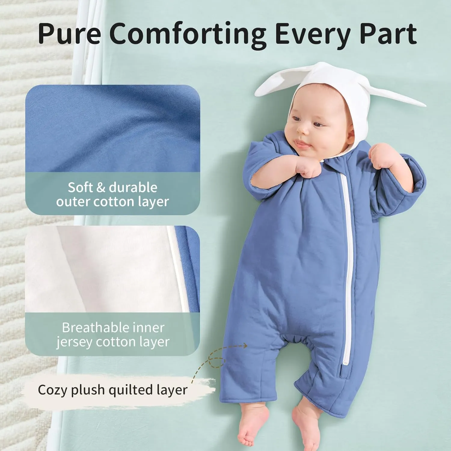 Baby Transition Sleep Sack 3-6 Months 100% Cotton Warm Thick Transition Swaddles for Newborns Infant Long Sleeve Sleep Sack with Feet Baby Wearable Blanket 2-Way Zipper Easy Diaper Changes